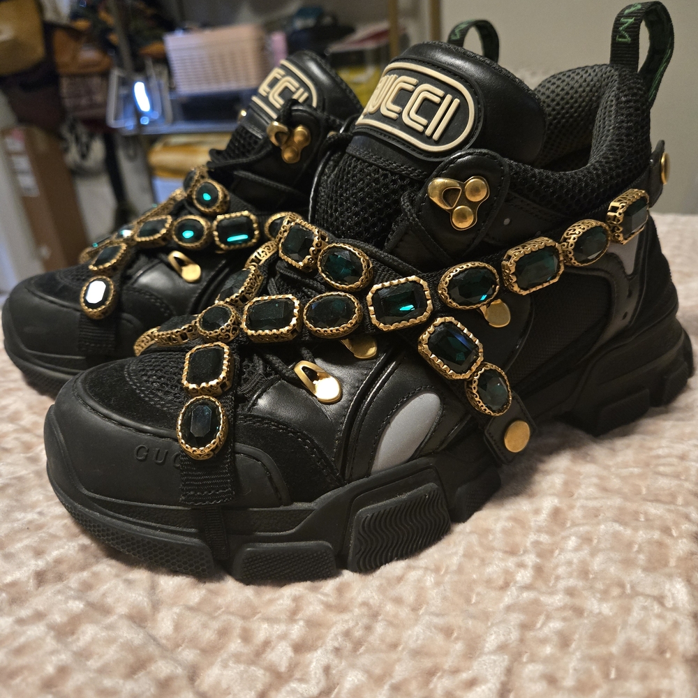 Gucci Black Sneakers with Gold Accents - Picture 2 of 4